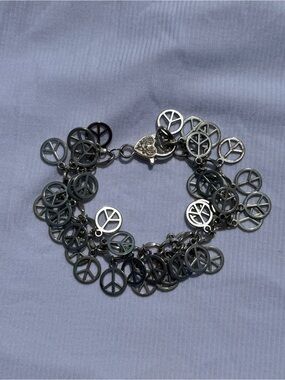 Silver Peace Sign Charm Bracelet - Women Jewelry